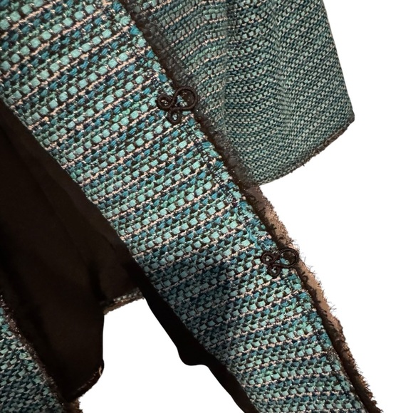 Classiques Entier Blue and Green Blazer Open Front Collarless Design - Picture 4 of 8